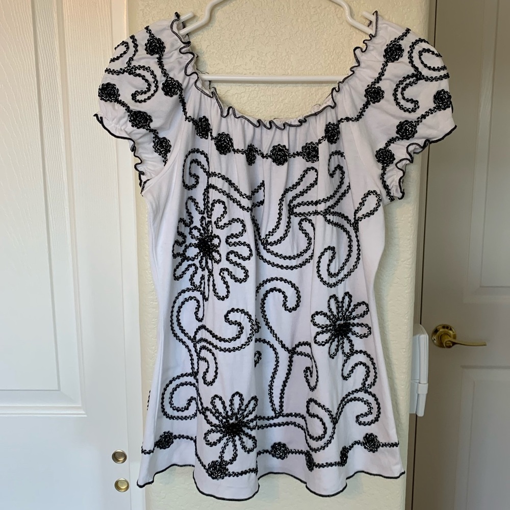 Lauren Michelle Beaded Embroidered Women's Top Size M